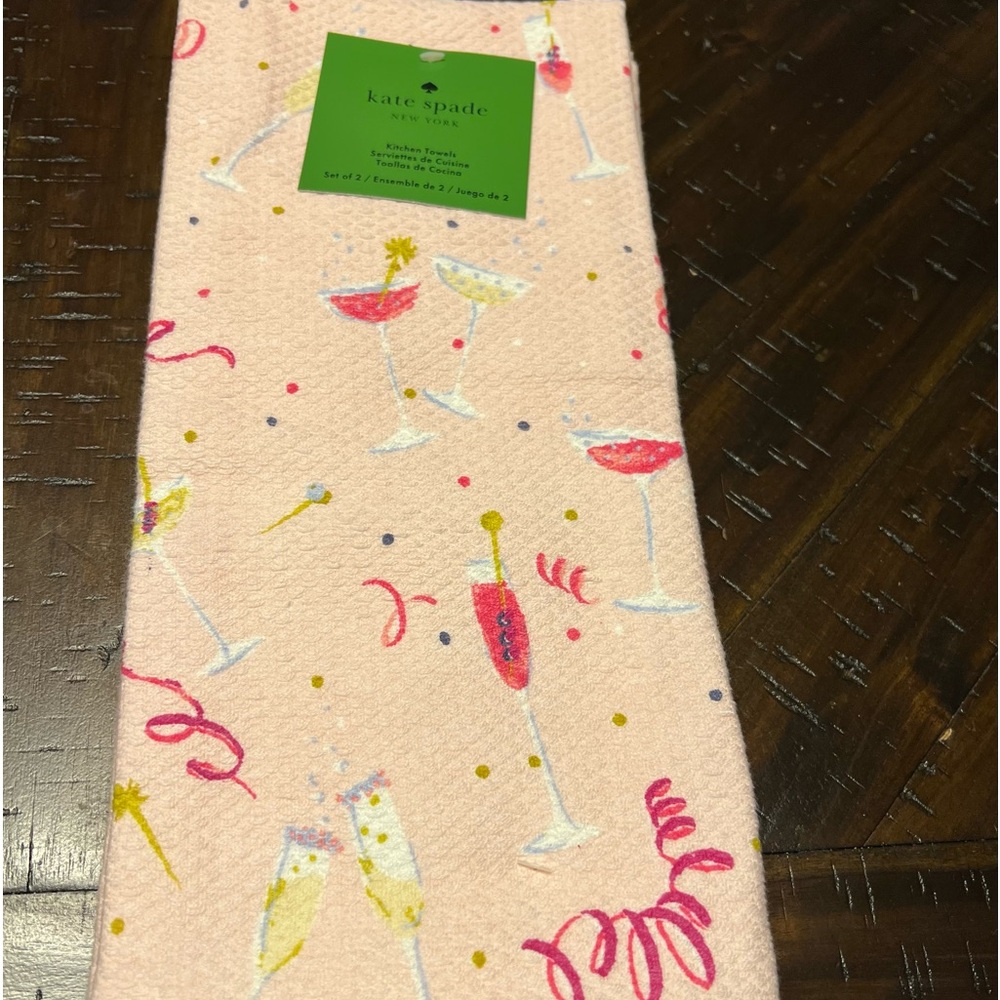 Kate Spade New York Pink Celebration Party Kitchen Towels Set of 2